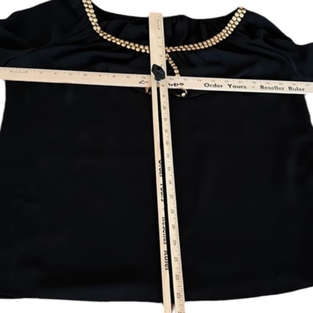 Micheal Kors size XL black semi sheer pheasant top long sleeve gold studs - Picture 9 of 13